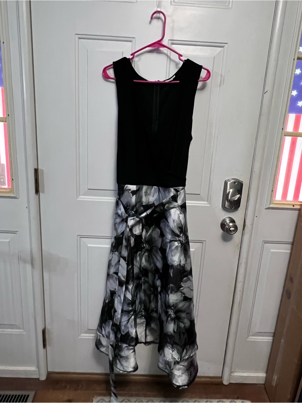 Olivia Matthews High Low Floral Dress Black White Gray Sleeveless 12 NWOT